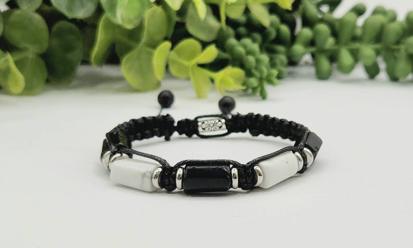 Men’s Calm & Protection Bracelet – Black Tourmaline & Howlite