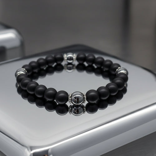Black Obsidian & Hematite Matte Bead Bracelet – 8mm Natural Stone (7.5")